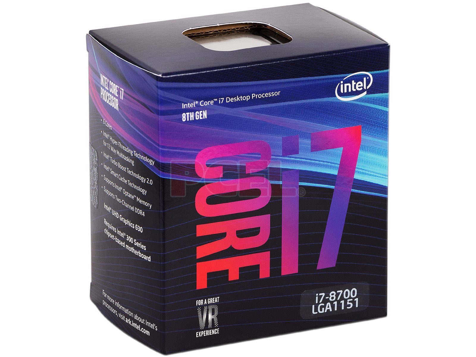 Procesador Intel Core i7-8700 de Octava Generación, 3.2 GHz (hasta 4.6 GHz)  con Intel UHD Graphics 630, Socket 1151, Caché 12 MB, Six-Core, 14nm.