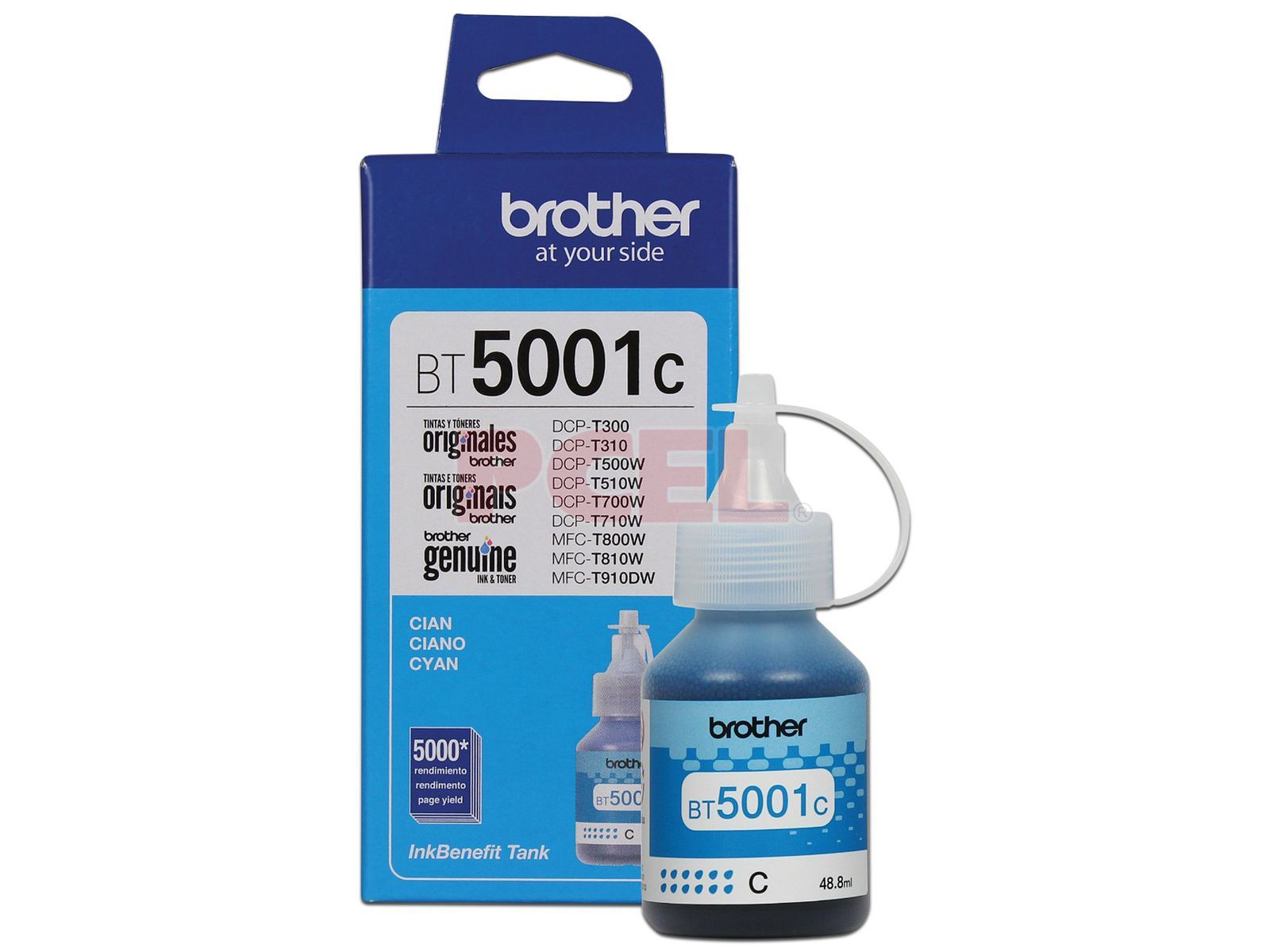 Botella de Tinta Brother, color Cian, Modelo: BT-5001C, Alto Rendimiento.