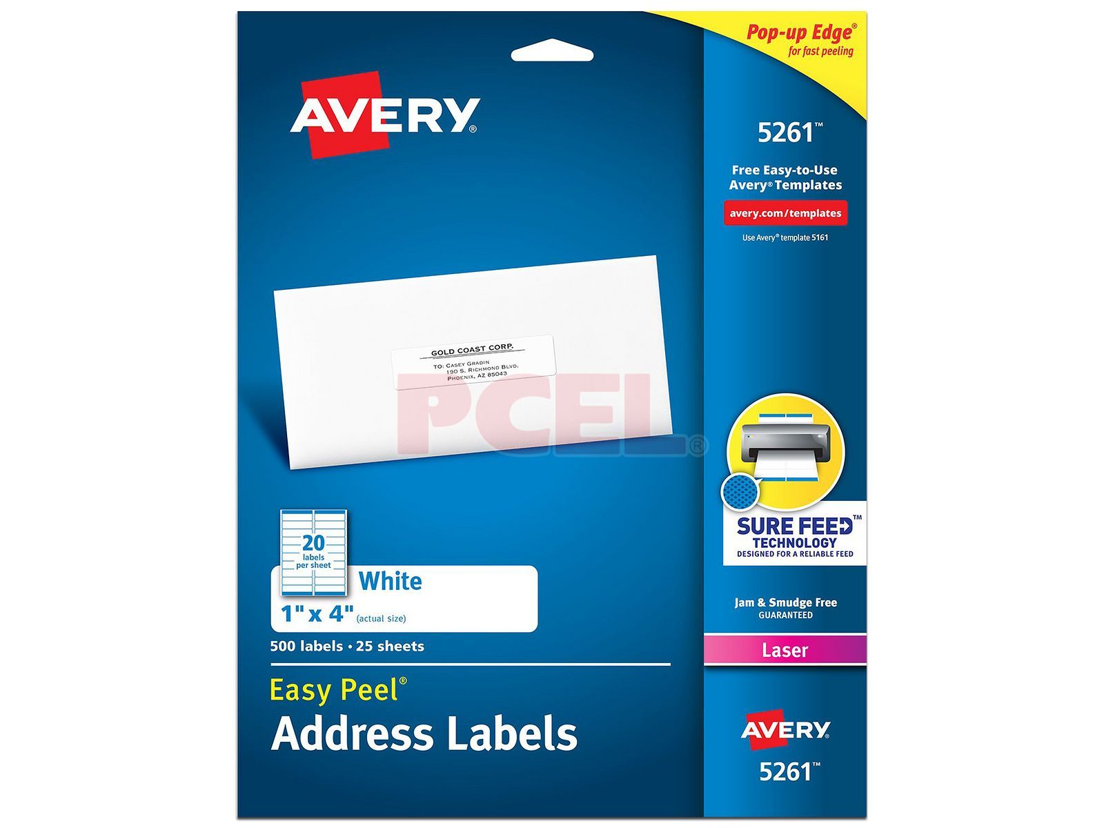 Paquete etiquetas Avery 5261 con 500 etiquetas de 1" x 4". Color Blanco.