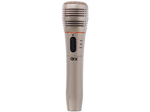 Micrófono Inalámbrico profecional QFX M-308 dinámico unidireccional, color Plata.