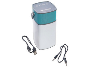Bocina Verbatim 98594 con linterna, resistente al agua, IPX4, Bluetooth, 3.5mm. Color Gris/Azul.