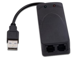 Fax móden BRobotix USB externo de 56k, V.90, 2 x RJ11, USB 2.0. Color negro.
