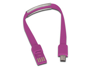 Cable USB 2.0 a Micro B Brobotix de 22 cm, tipo pulsera, color rosa.