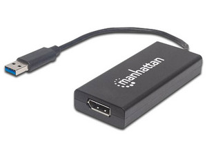 Cable adaptador convertidor de USB 3.0 A (macho) a DisplayPort (hembra). Color negro.
