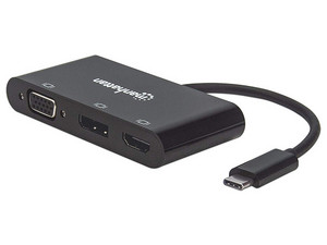 Adaptador Manhattan Multipuerto, USB tipo C a HDMI, SVGA o DisplayPort.