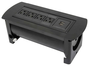 Caja de conexión para mesa Manhattan, con conectividad USB y cuatro tomas de corriente