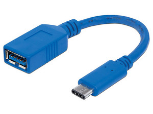 Cable Manhattan de USB-C (macho) a USB-A (hembra), 15cm. Color Azul.