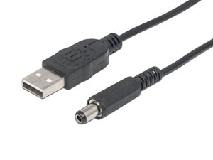 Cable de alimentación USB Manhattan de USB-A a conector barril tipo M, 1m. Color negro.