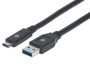 Cable USB Manhattan de USB-A (macho) a USB-C (macho), 3m. Color negro.