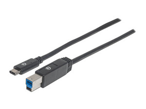 Cable USB Manhattan de USB-C (macho) a USB-B (macho), 2m. Color negro.