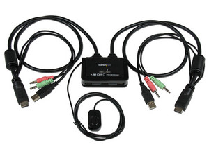 Conmutador Switch KVM 2 puertos HDMI USB Audio con Cables Integrados - 1080p