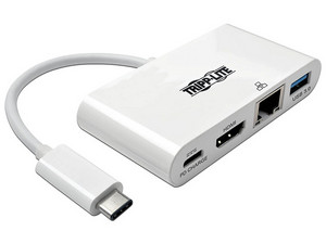 Adaptador hub multi puertos Tripp Lite de USB Tipo C a HDMI, USB 3.0, USB Tipo C, Gigabit Ethernet, Color Blanco.