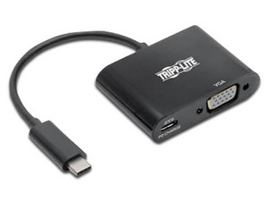 Convertidor TRIPP LITE de USB-C a VGA con carga PD USB 3.1, Color Negro.
