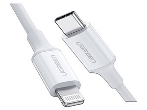 Cable UGREEN de USB-C a Lightning (M-M), Carga rápida, 1m. Color Blanco.