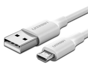 Cable de datos UGREEN de USB 2.0 a Micro USB, 1m de longitud. Color Blanco.