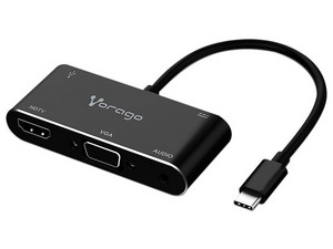 Convertidor USB Vorago ADP-350 5 en 1, USB-C a HDMI / VGA / USB 3.0 / 3.5 mm. Color Negro