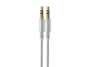 Cable de Audio VORAGO estéreo de 3.5 mm (M-M), 1m. Color Blanco.
