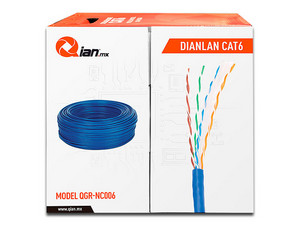 Bobina de Cable Qian Cat6 (UTP) CCA, Caja con 305m, Color Azul.