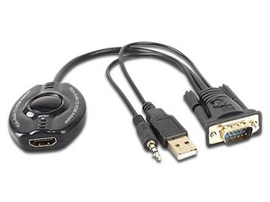 Convertidor Brobotix 150620 VGA (Macho) a HDMI (Hembra) con audio 3.5mm. Color Negro.