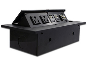 Caja para mesa de proyector Brobotix, HDMI, USB, RJ-45 Cat6 y de corriente, color negro.