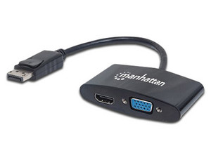 Cable Adaptador de Video Manhattan de DisplayPort a HDMI o VGA, Color Negro.