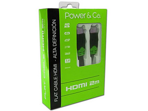 Cable plano HDMI Power&Co Full HD de 2m. Color Verde.