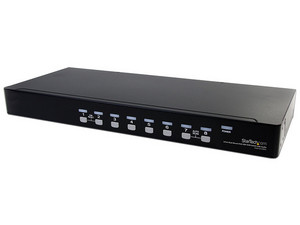 Conmutador Switch KVM 8 Puertos de Video VGA HD15 USB 2.0 USB A y Audio, altura 1U para rack.