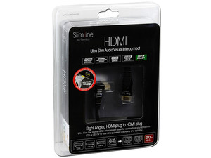 Cable Peerless Slimline HDMI 1.4 de alta velocidad con Ethernet (IPTV) M-M, 2.0m, con un conector HDMI en ángulo recto.
