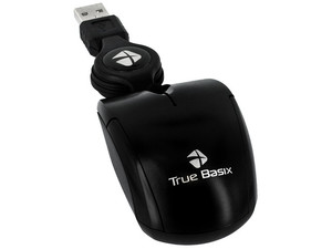 Mini Mouse TrueBasix Óptico, retráctil USB. Color Negro