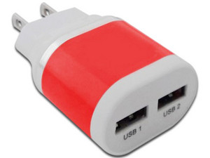 Cargador para pared BROBOTIX de 2 conectores USB, color Rojo