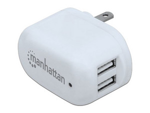 Cargador para pared Manhattan de 2 conectores USB. Color Blanco.