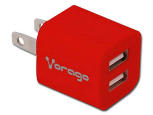 Cargador para pared Vorago AU-106 de 2 conectores USB. Color Rojo.