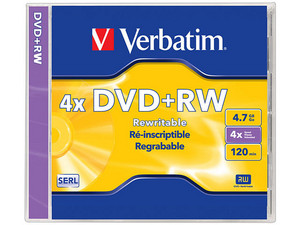 DVD+RW Verbatim de 4.7GB/120min, 4x, 1 pieza.