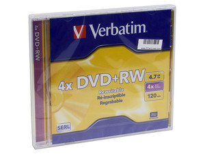 DVD+RW Verbatim, 4.7GB, 4x, 1 pieza.