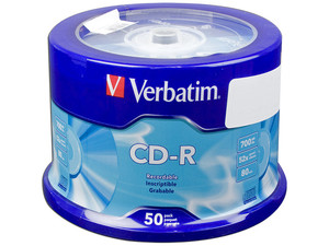 Paquete de 50 CD-R Verbatim de 700 MB, 52x.
