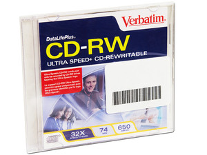 CD-RW Verbatim UltraSpeed+ de 650MB, 74Min., 32X, Caja Slim, 1 pieza.