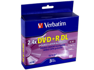 Paquete de 3 DVD+R DL (Doble Layer) Verbatim de 8.5GB, 2.4X