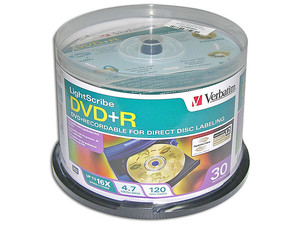 Paquete de 30 DVD+R LightScribe Verbatim de 4.7GB, 16X. Compatibles con las grabadoras LightScribe de DVD