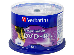 Paquete de 50 DVD+R Verbatim de 4.7 GB, 16x, imprimibles 
