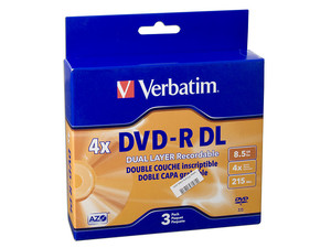 Paquete de 3 DVD-R DL (Doble Layer) Verbatim de 8.5GB, 4X