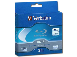 Paquete de 3 piezas BD-R Verbatim, 25 GB, 6x.