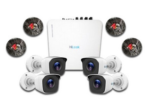 Kit de Videovigilancia Hilook KIT7204BP con 1 DVR de 4 canales (DVR-104G-F1) y 4 cámaras tipo bala (THC-B110-P).