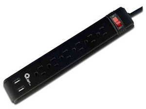 Multicontacto con supresor de picos QIAN Pinyao de 6 contactos, USB, Color Negro.