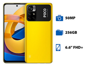 Smartphone Xiaomi Poco M4 Pro 5G: 
Procesador Octa Core (hasta 2.0 GHz) 
Memoria RAM de 8GB, Almacenamiento de 256GB,
Pantalla LED Multi Touch de 6.6