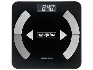 Báscula Inteligente Rhino BABAIN180-NG, Bluetooth para Análisis de grasa corporal, Color Negro.