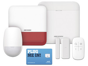 KIT de Alarma HIKVISION DS-PWA48-KSDV2(R) AX PRO con GSM (3G/4G), Incluye: 1 Hub, 2 Sensores PIR, 3 Contactos Magnéticos Mini, 1 Control Remoto, 1 Sirena Roja Inalambrica, WiFi, 1 MICROSIM30M2M con 1 mes de servicio, Compatible con Hik-Connect P2P.