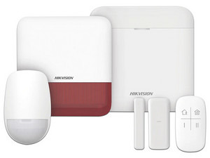 KIT de Alarma Hikvision AX PRO, incluye 1 Hub, 2 Sensores PIR, 3 Contactos Magnéticos mini, 1 Control Remoto, 1 Sirena inalámbrica Exterior color rojo, WiFi, Compatible con Hik-Connect P2P