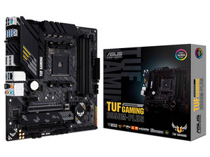 Asus TUF GAMING B550M-PLUS Motherboard, AMD B550 Chipset, Supports: AMD Ryzen 3rd Gen Processor, Socket AM4, Memory: DDR4 4600(OC)/ 3466/ 2133 MHz, 128GB Max, Integrated: HD Audio, Network, USB 3.2 , SATA 3.0, Micro-ATX, Pts: 2xPCIEx16, 1xPCIEx1