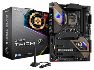 T. Motherboard Asrock Z490 Taichi, Chipset Intel z490, Supports: Intel Core 10th and 11th generation (LGA1200) Memory: DDR4 4666+(OC) / 3600 / 2133 MHz, 128GB Max, Integrated: HD Audio, Network, USB 3.2 and SATA 3.0, ATX, Pts: 3xPCIE3.0x16, 2xPCIE3.0x1.