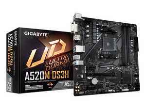 T. Motherboard Gigabyte A520M DS3H (rev.1.0), AMD A520 ChipSet, Supports: 3rd Gen AMD Ryzen, Socket AM4, Memory: DDR4 4733(OC)/3600(OC)/2133 MHz, 128GB Max, Integrated: HD Audio , Network, USB 3.0 and SATA 3.0, Micro-ATX, Pts: 1xPCIE3.0x16, 2xPCIE3.0x1